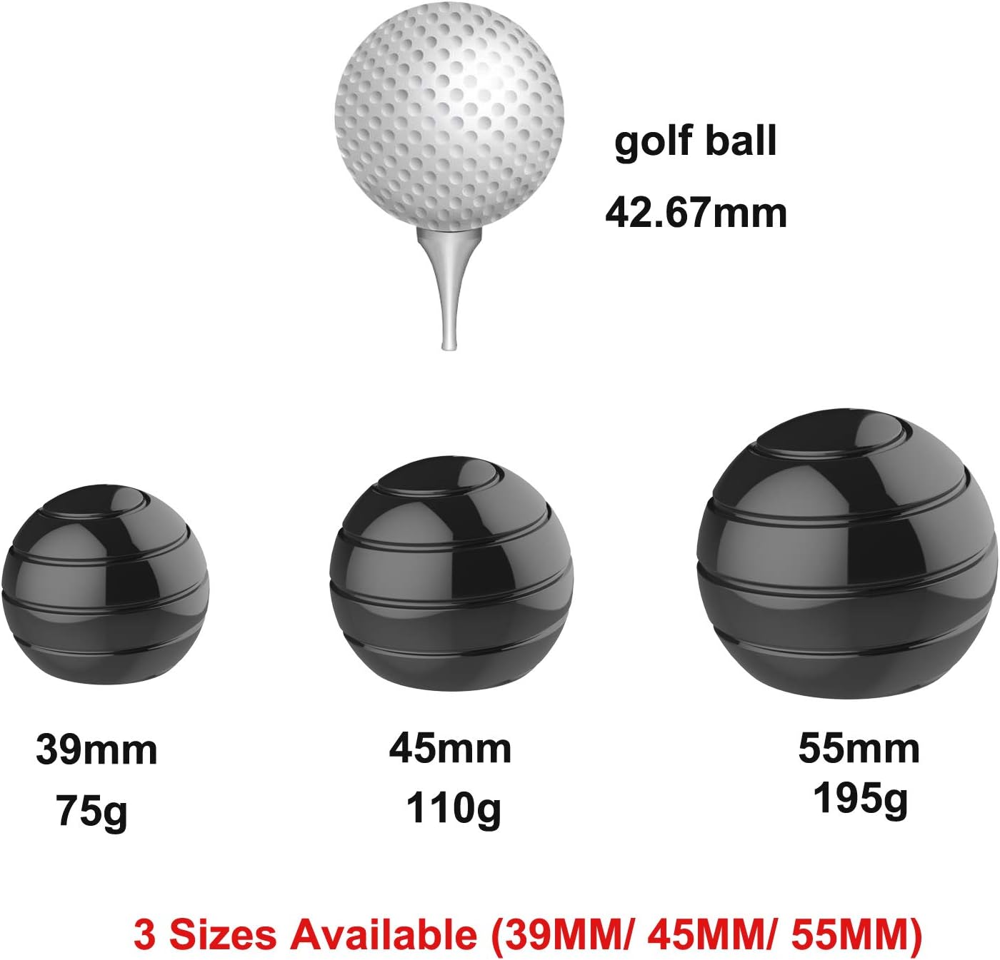 Kinetic Desk Toys for Anxiety, 1.77'' Full Body Optical Illusion Fidget Spinner, Office Fidget Spinning Toys Set for Adult ADHD, Fidget Toys for Adults Kids (45MM, Black)