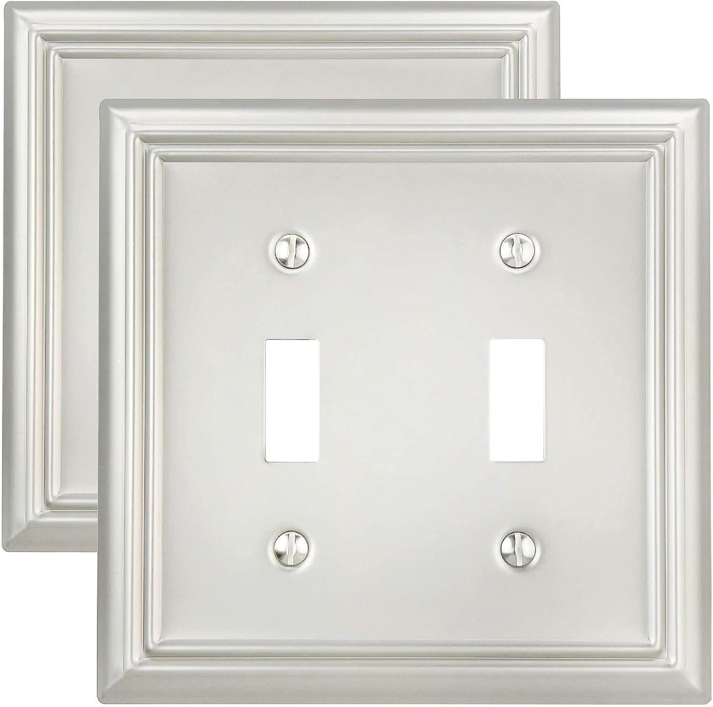 2-Pack Double Toggle Wall Plate, Metal Switch Plate Cover, Satin Nickel Light Switch Cover, Midsize, A031 Series