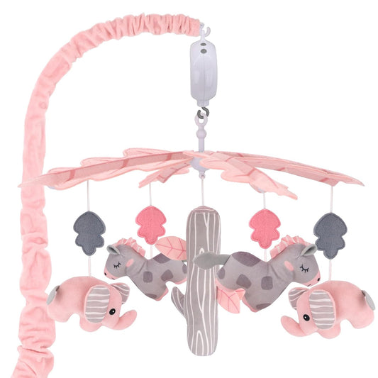 Upgraded Blublu Park Musical Mobile for Crib, Baby Crib Mobile with Hanging Rotating Toys Woodland Nursery Decor for Newborn Baby Boys Girls, Digital Music Box with 3 Modes, 12 Lullabies (Pink)