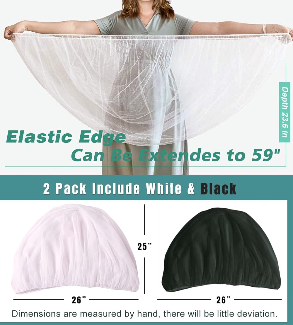 Durable Baby Stroller Mosquito Net (2 Pack) - Universal Elastic Edge Mesh Cover for Bassinets, Cradles, Playards, Car Seats & Mini Cribs | Breathable Travel Essential Newborn Protection (Black+White)