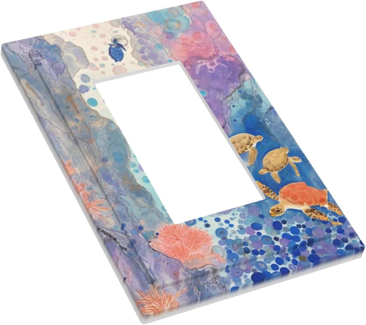 Turtle Coral Fish Watercolor Colorful Underwater World Decorative Outlet Covers 1 Gang Single Rocker Light Switch Cover Plate Wall Plates GFCI Faceplate for Kids Room Home Decor