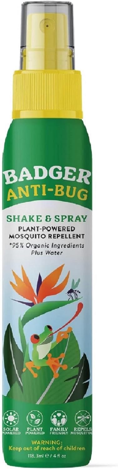 Badger Bug Spray, Family Friendly All Natural Mosquito Repellent w/Organic Essential Oils, Great Smelling Citronella Spray, Effective for 3 Hours, Deet-Free Vegan Plant Based Insect Repellent 4 fl oz