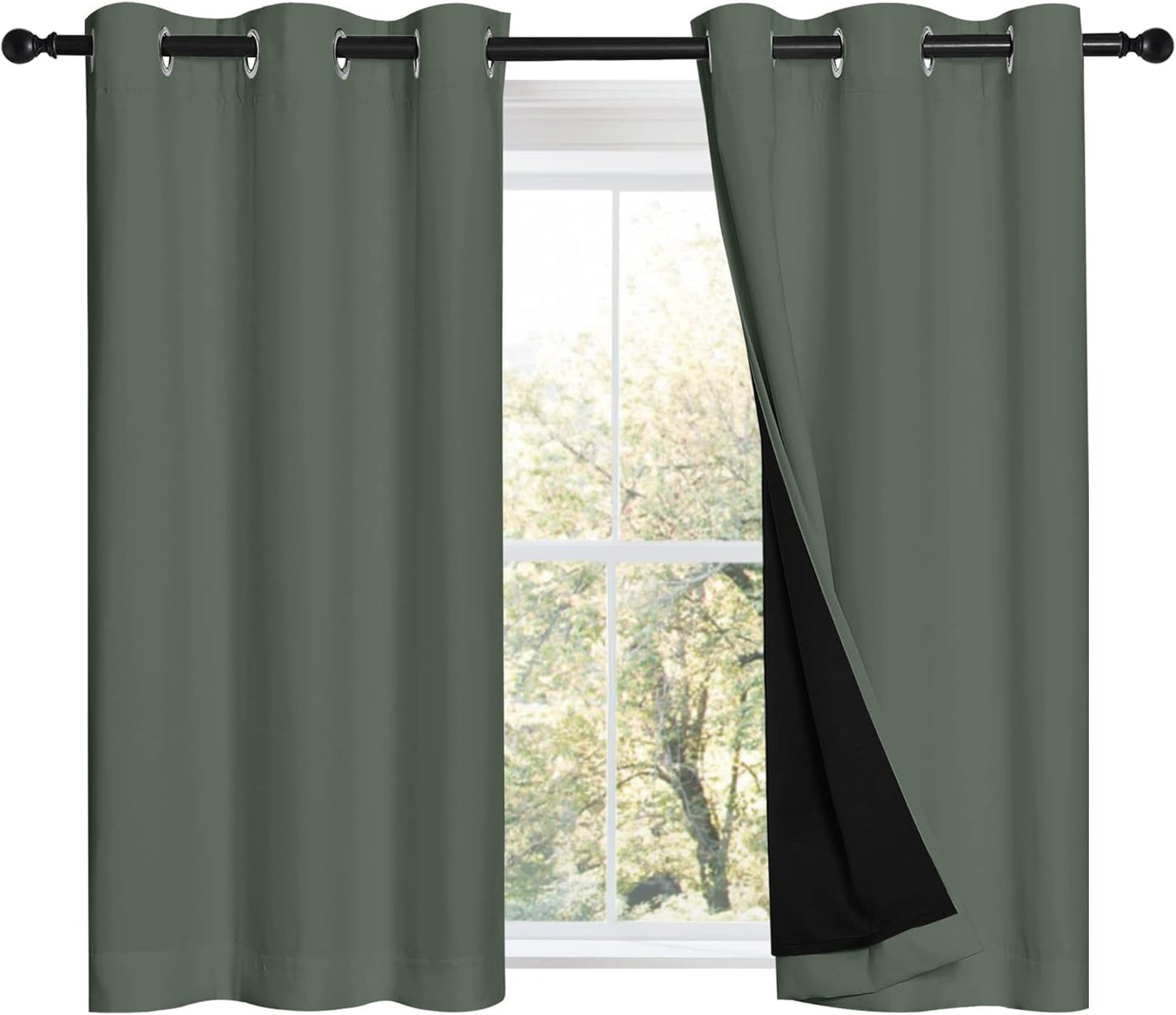 NICETOWN Dark Mallard 100% Blackout Curtains 45 inches Long, 2 Thick Layers Completely Blackout Window Treatment Thermal Insulated Lined Drapes for Small Window (1 Pair, 42 inches Width Each Panel)