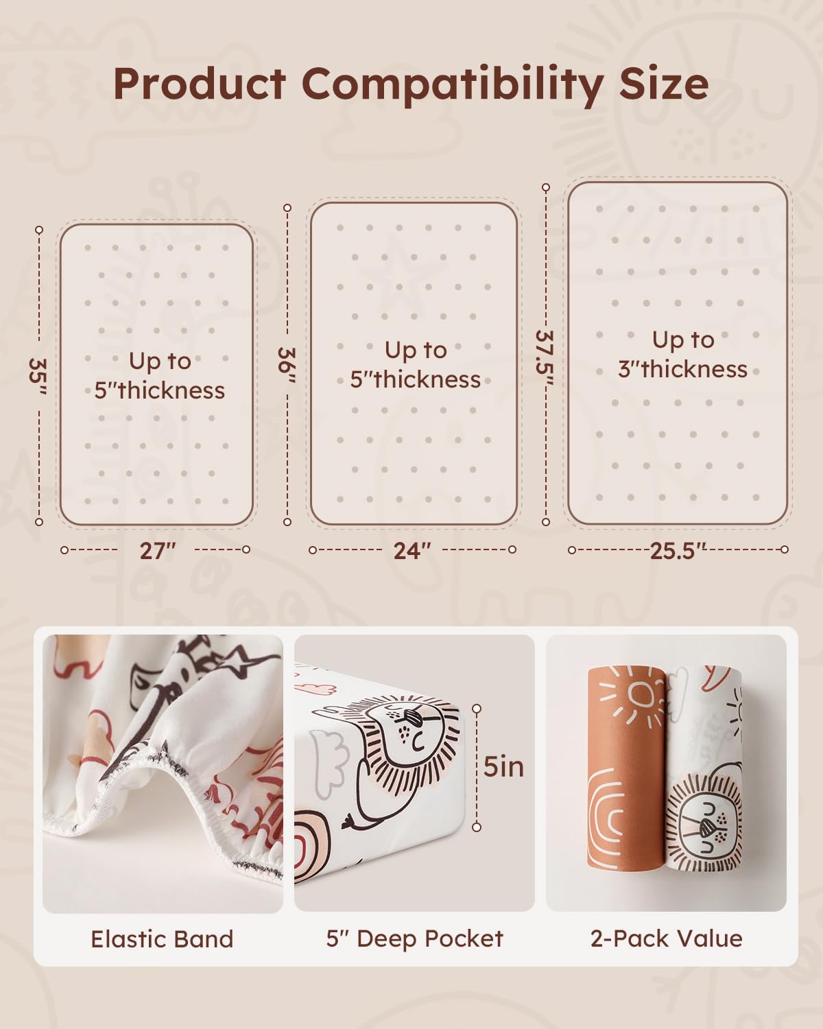 Yoofoss Baby Pack and Play Sheets 2 Pack for Boys and Girls - 38x26 Mini Crib Sheets Fitted Neutral Compatible with Graco Pack n Play Mattress,Ultra Soft Breathable Microfiber Animal World