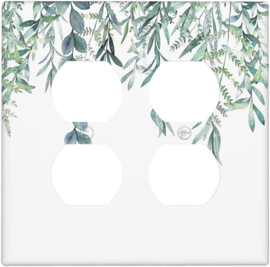 Eucalyptus Leaves Greenery Vine Flowers Simplicity Outlet Covers 2 Gang Double Duplex Decorative Light Switch Covers Electrical Wallplates Socket Faceplate for Bed Room Living Room Decor
