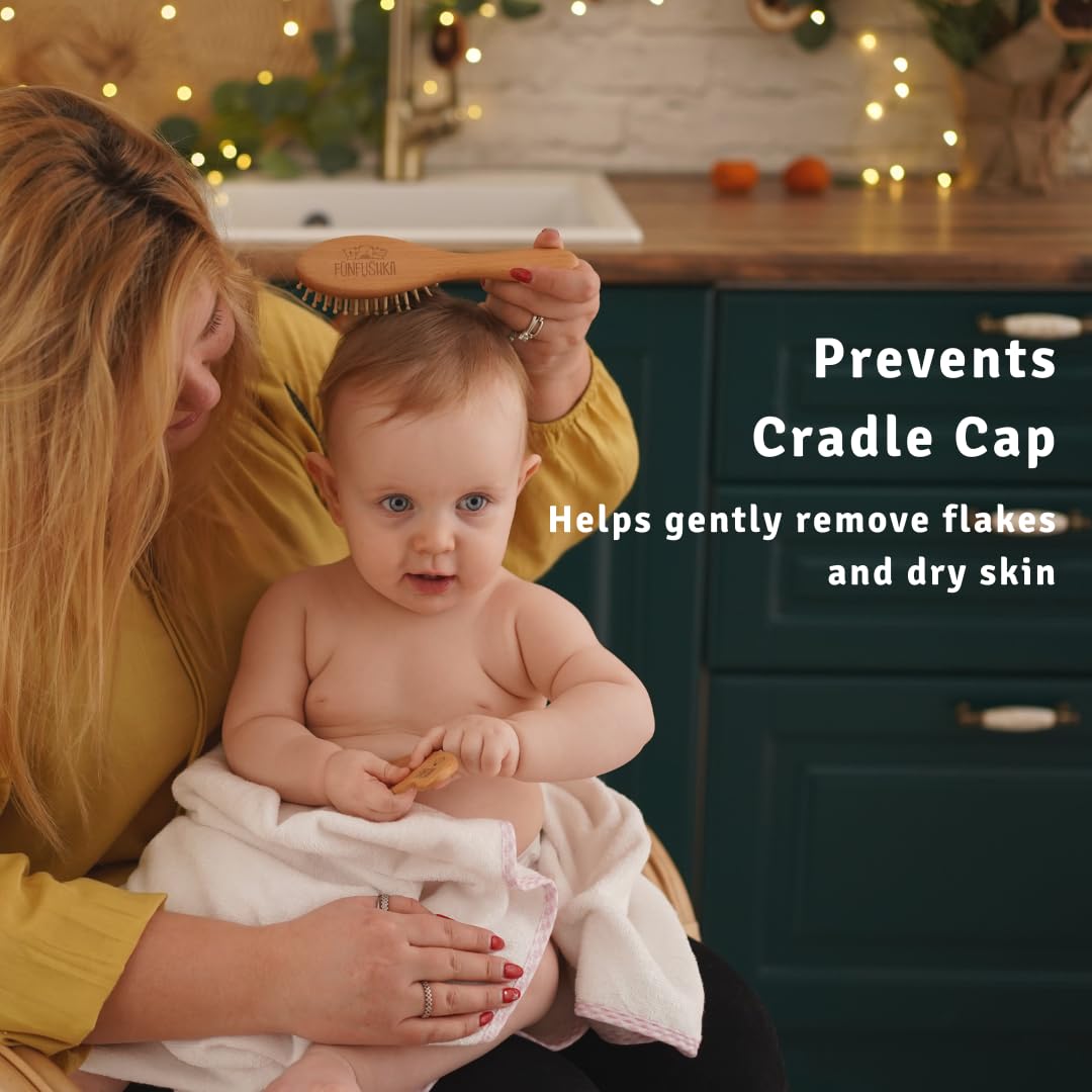 Baby Hair Brush Set for Newborns & Toddlers - Baby Brush and Comb Set - Ultra Soft Goat Hair Bristles, Perfect for Cradle Cap, Newborn Showers & Registries Gift, Comb Brush for Girls & Boys