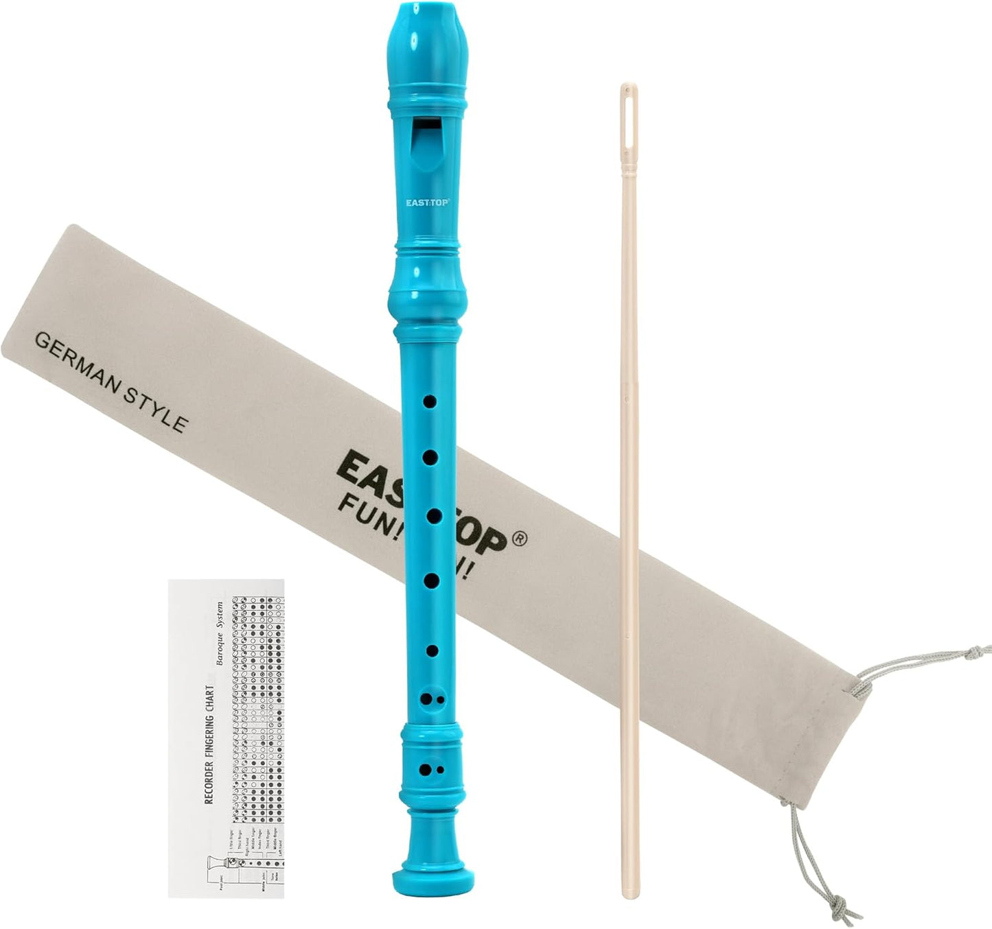 EAST TOP Soprano Recorder for Kids Beginners, 8 Hole Plastic German Fingering Flute Recorder 3 Piece with Cleaning stick, Cotton pouch, Fingering Chart, Colorful box (Blue)