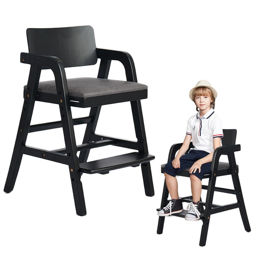 Solid Wood high Chairs for Toddlers,High Chair Grows with Kid for Dining, Study Chair for Children, Black