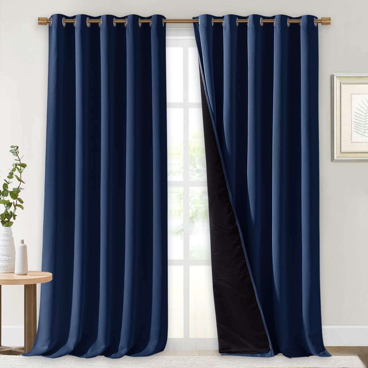 NICETOWN 100% Blackout Curtains 108 inches Long, Noise Reduction Window Treatment Curtains, Thermal Insulated Energy Smart Drapes and Draperies for Apartment Decor, Navy Blue, Set of 2, 70 inches W