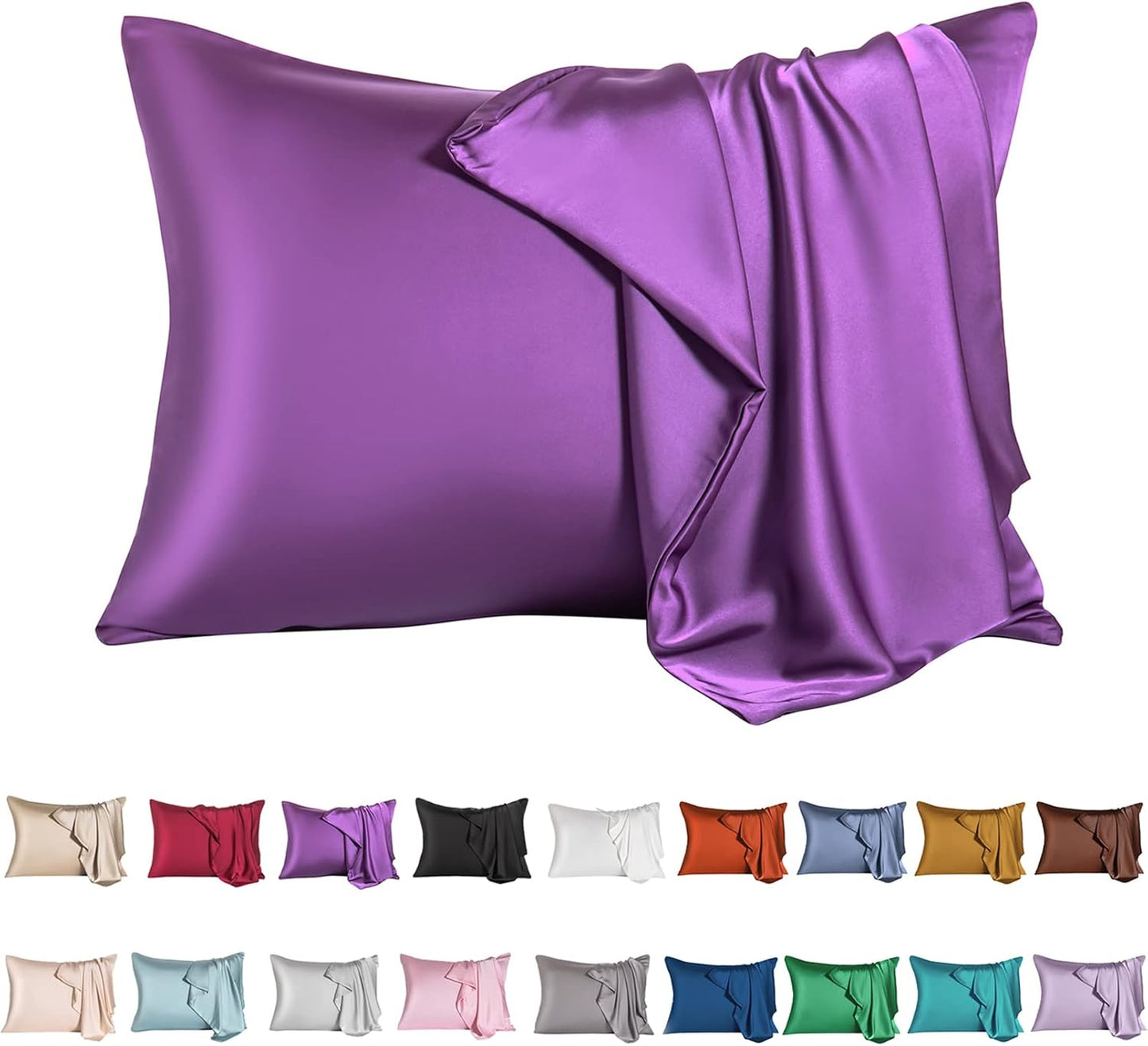 Mulberry Silk Pillowcase for Hair and Skin,Standard Size Cooling Silk Pillow Case with Hidden Zipper,Allergen Proof Dual Sides Soft Breathable Smooth Silk Pillow Cover for Women(Standard,Purple)