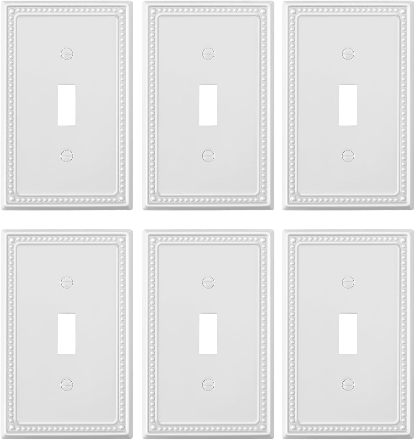 6-Pack Single Toggle Light Switch Cover Plate, Pearls Decorative Switch Plate Covers, Pure White 1 Gang Metal Wall Plate, Corrosion Resistant