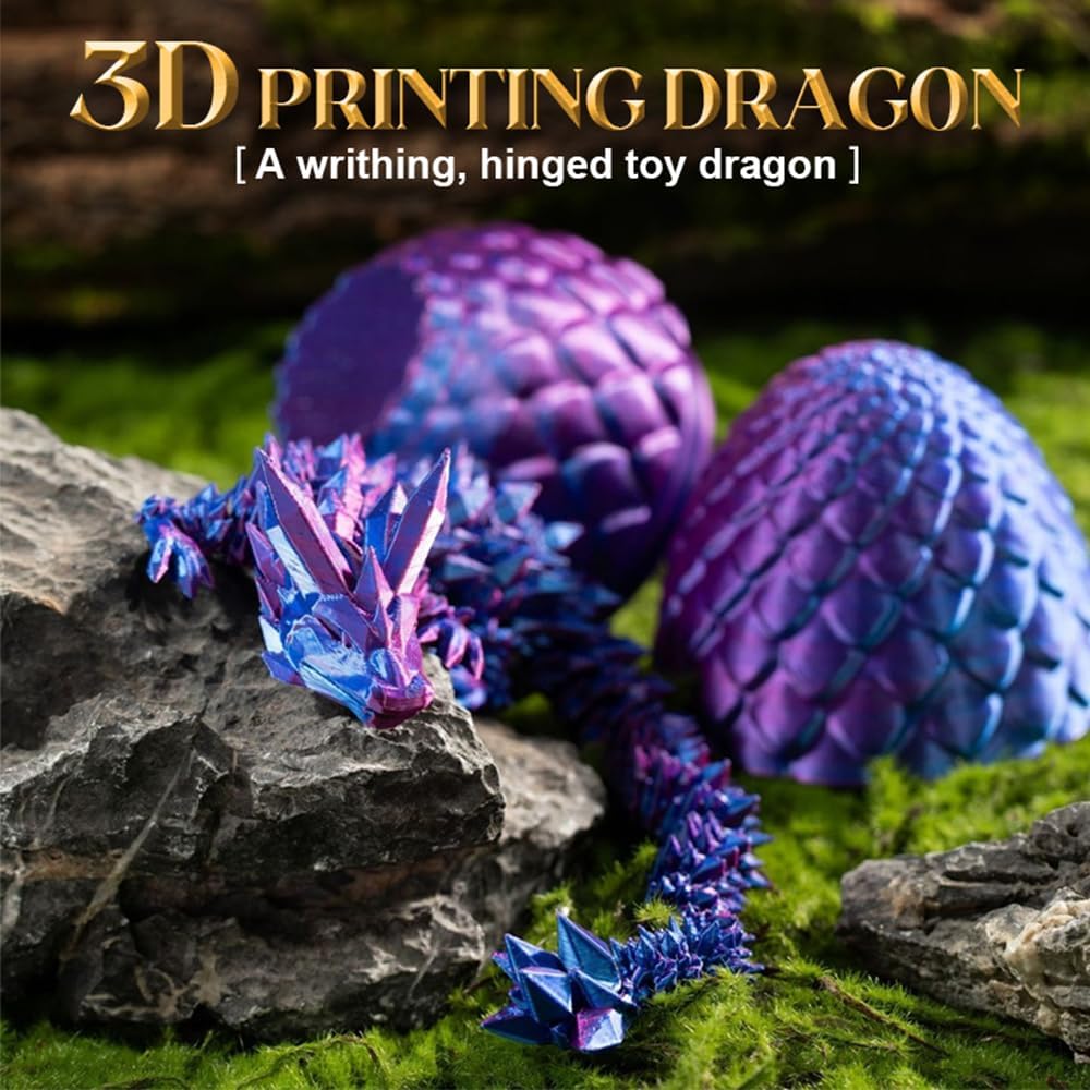 Tfork 3D Printed Dragon Eggs with Dragon Inside Crystal Articulated Fidget Dragon Easter Egg Toy Adults Funny Gift Laser Purple