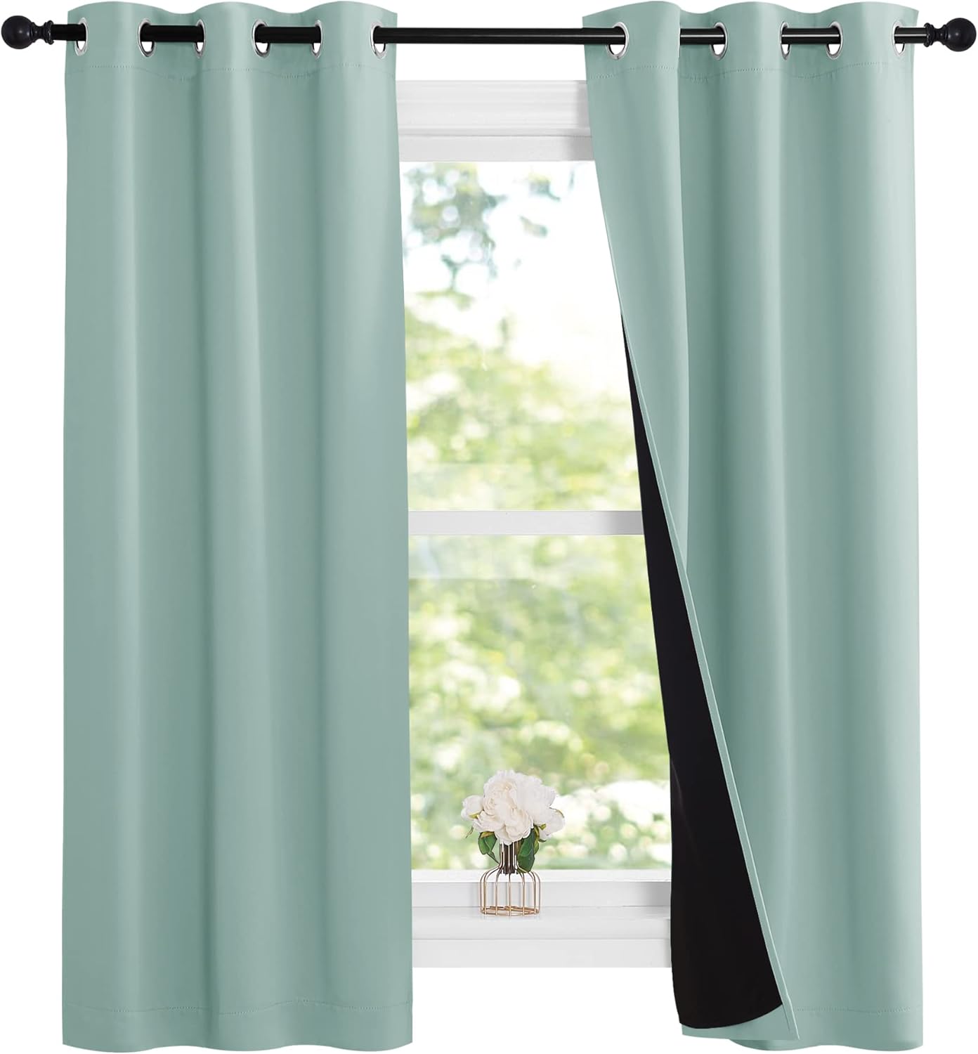 NICETOWN Aqua Blue 100% Blackout Lined Curtains, 2 Thick Layers Narrow Wide Window Treatment Panels Thermal Insulated Drapes for Kitchen Small Window (1 Pair, 37" Width x 63" Length Each Panel)