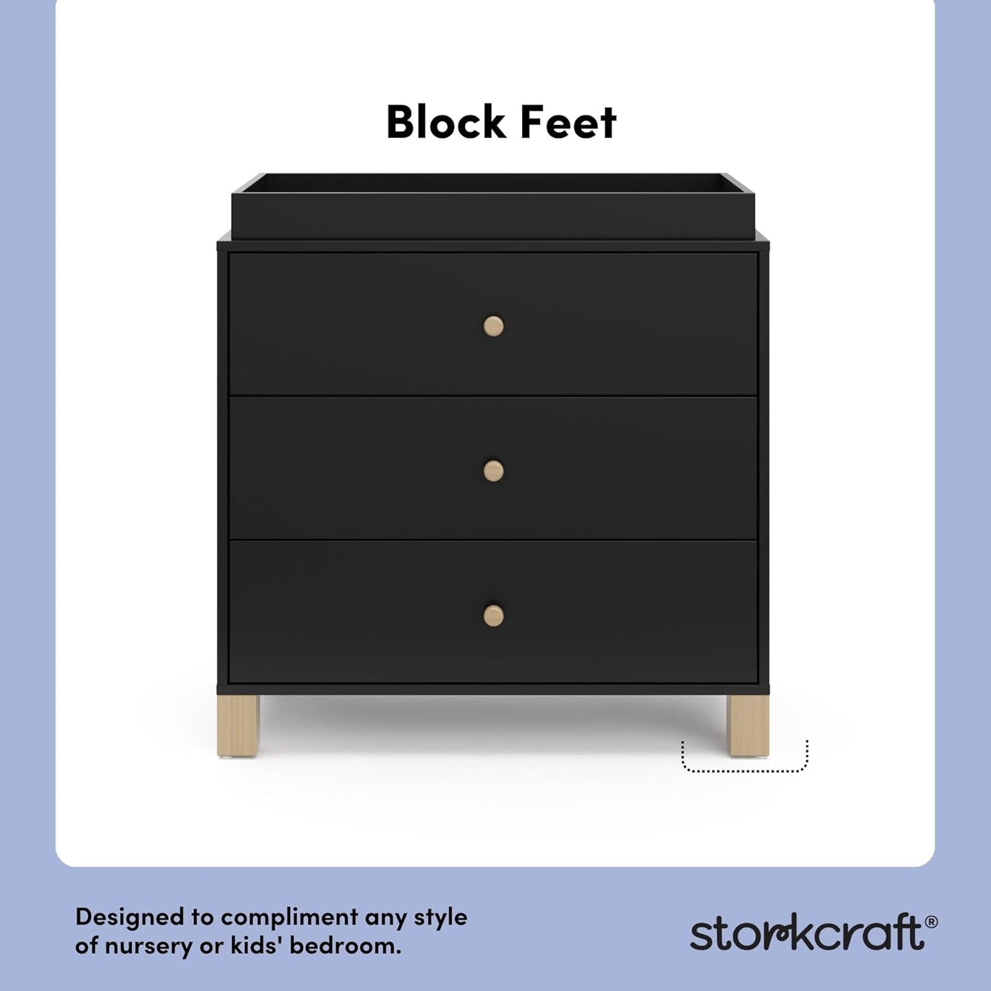 Storkcraft California 3-Drawer Chest with Removable Changing Topper (Black with Driftwood) – GREENGUARD Gold Certified, Interlocking Drawer System, Pre-Installed Tracks, Easy Assembly