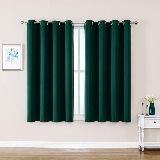 ChrisDowa Grommet Blackout Curtains for Bedroom and Living Room - 2 Panels Set Thermal Insulated Room Darkening Curtains (Forest Green, 52W x 54L)