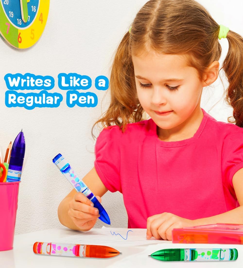 Liquid Motion Bubbler Pen Calm Relief Sensory Toy Liquid Motion Timer Colorful Stress and Anxiety Autism Fidget Toy Pen Gifts for Children and Adults Back-to-School Supplies-6 Pack