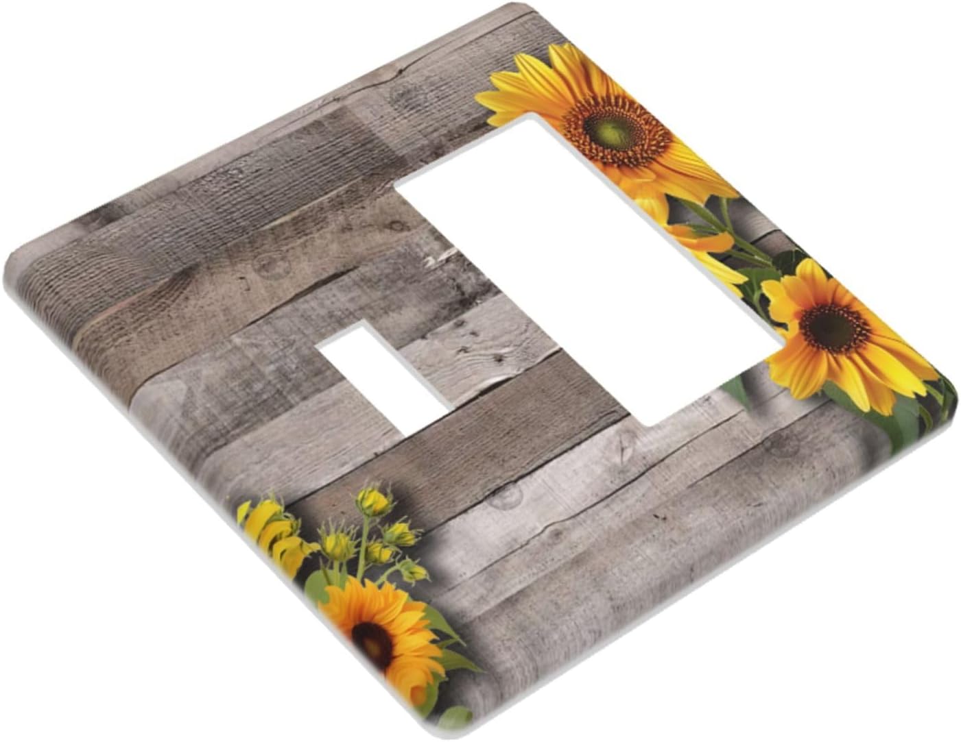 Sunflower Rustic Brown Gray Wood Outlet Covers 1 Toggle 1 Rocker Combination Decorative Wall Plate Electrical Switch Plates Light Switch Cover Plate for Farmhouse Home Decor