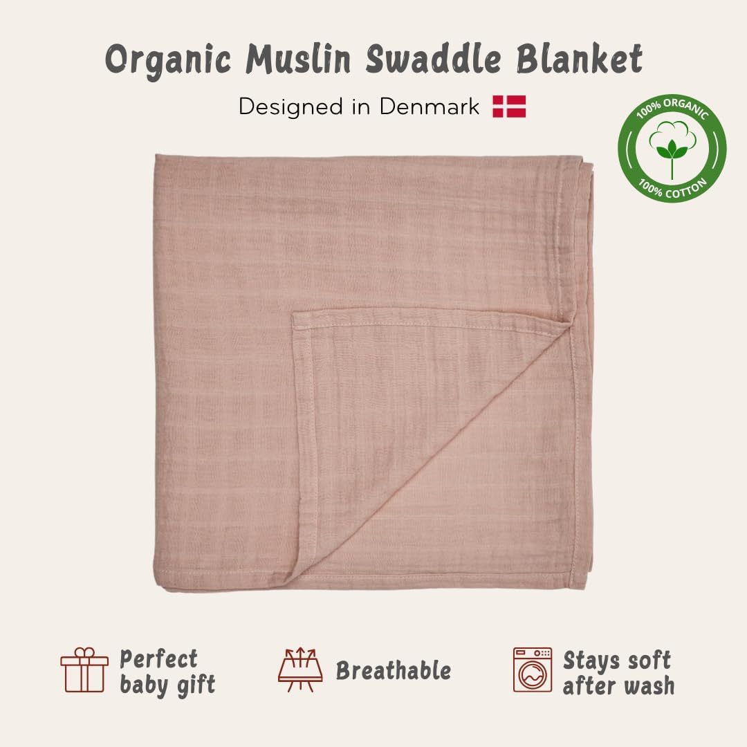 Swaddle - 100% Organic Cotton - Muslin Swaddle Blankets for Newborn, 47" x 47" (Blush)