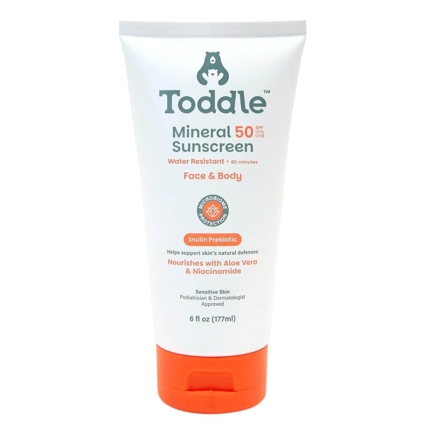 Prebiotic Mineral Sunscreen SPF 50 for Kids & Baby, Face & Body Sun Protection, Reef Safe, Non-Toxic Zinc Oxide Broad Spectrum, Water-Resistant, No White Cast, 6oz