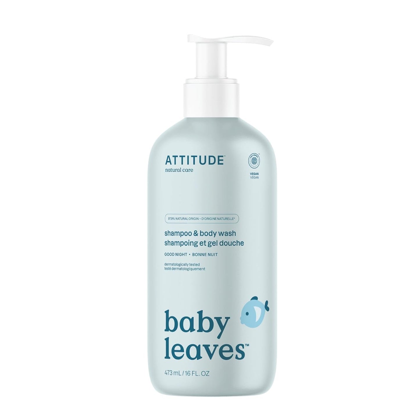 ATTITUDE 2-in-1 Shampoo and Body Wash for Baby, EWG Verified, Dermatologically Tested, Vegan, Good Night, 16 Fl Oz