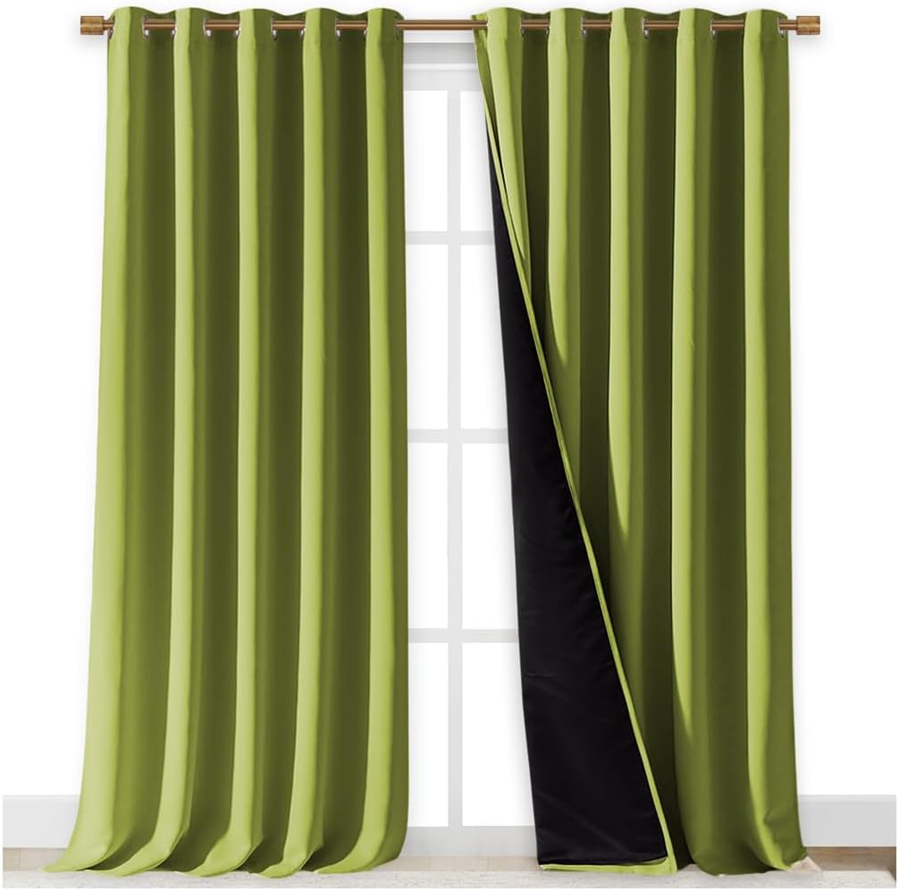 NICETOWN Full Shading Curtains for Windows, Fresh Green, Pack of 2, 62 inches W x 95 inches L, Super Heavy-Duty Black Lined Blackout Curtains for Bedroom, Privacy Assured Window Treatment
