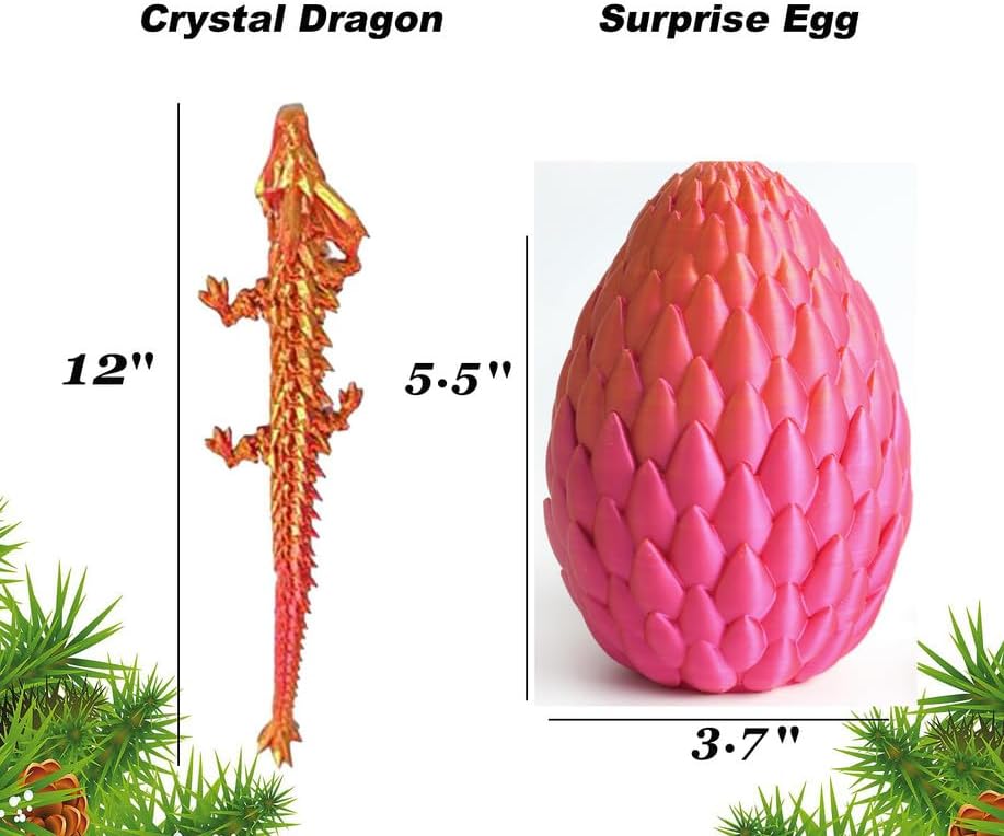 3D Printed Dragon Egg, 12'' Mystery Crystal Dragon Egg Fidget Toys Full Articulated Dragon Home Office Decor Executive Desk Toys for Autism/ADHD