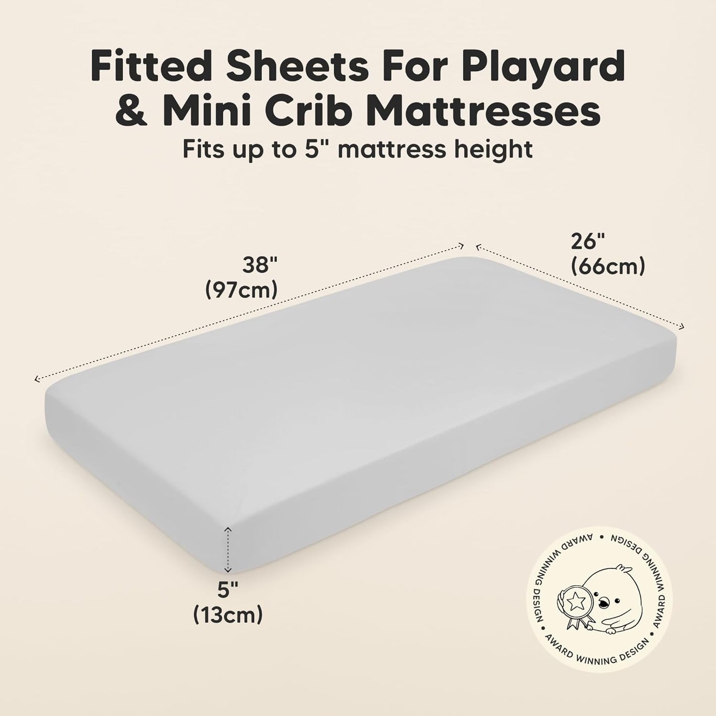 2-Pack Mini Crib Sheets Fitted - 38x26 Pack N Play Sheets for Pack and Play Mattress, Organic Cotton, Soft & Breathable Playard Bedding, Neutral Mini Toddler Bed Cover for Boys, Girls (French Gray)