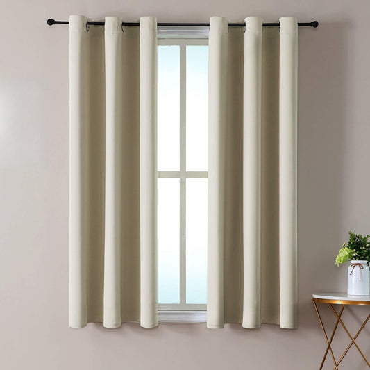 ChrisDowa Small Window Curtains 50 inches Long for Bedroom - Grommet Short Thermal Insulated Room Darkening Curtains for Kitchen (2 Panels, Beige, 29 x 50 Inch)