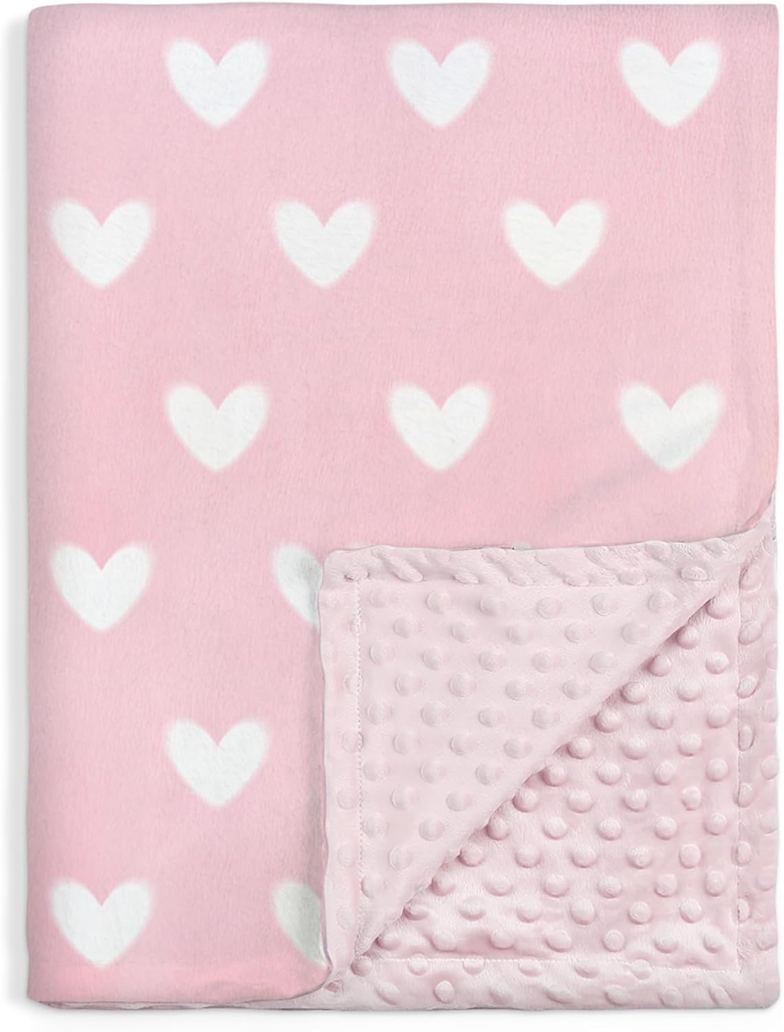 Heart Minky Baby Blanket 30 x 40 Inches for Girls, Soft Plush Receiving Blanket with Dotted Back, Gift for Toddler Newborn Infant Christmas Birthday Baby Shower