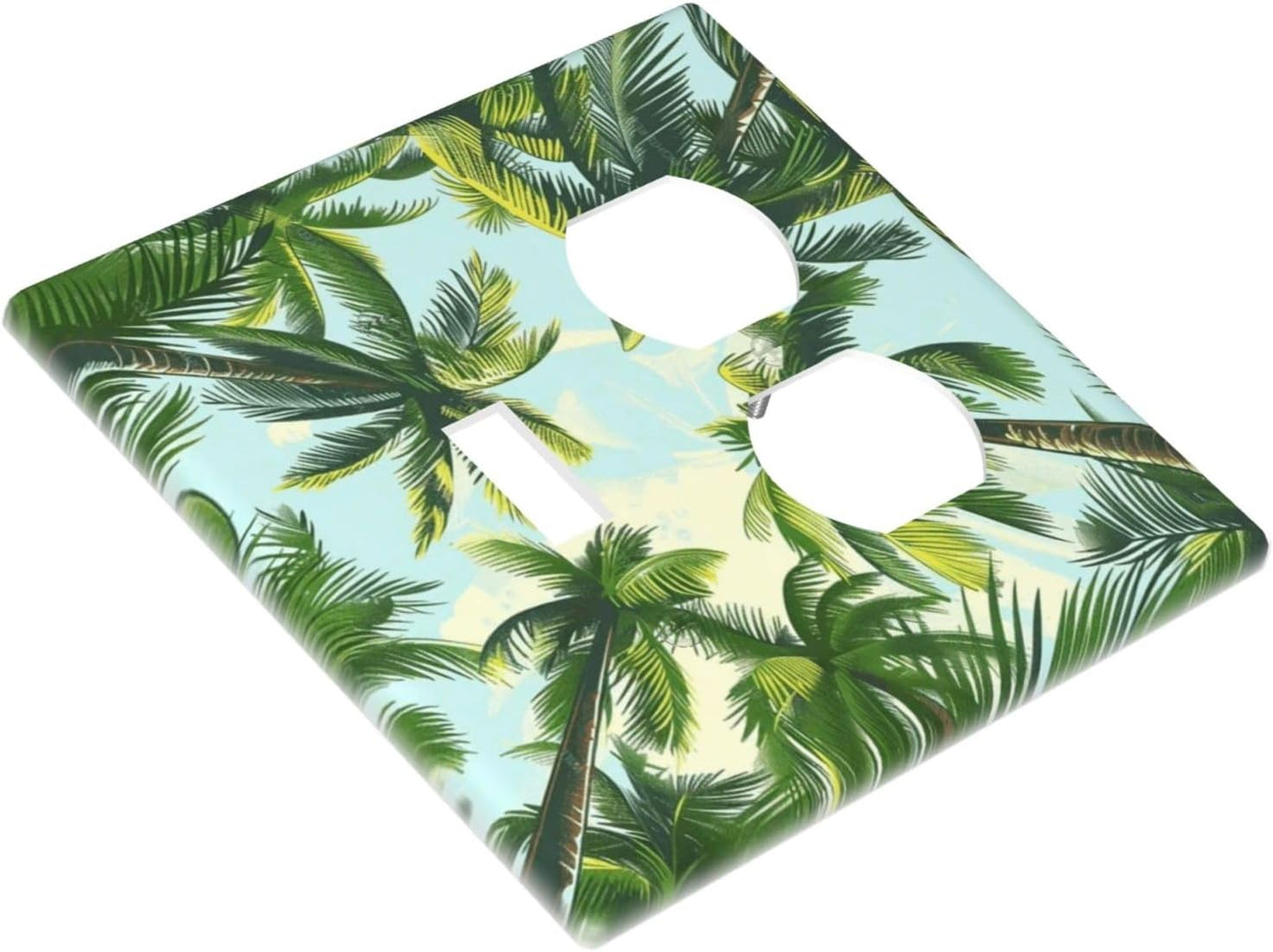 Summer Sky Coconut Palms Trees Green Plants Leaf Wallplates 1 Toggle 1 Duplex Switch Plate Electrical GFCI Faceplate Decorative Light Switch Covers for Bed Room Living Room Decor