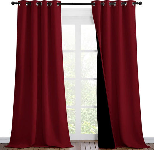NICETOWN Truly Blackout Drapes for Living Room, Heavy-Duty Full Light Shading Curtain Set with Black Liner Backing for Villa/Hall/Dorm Window（Burgundy Red, Set of 2, 46 inches Wide x 90 inches Long