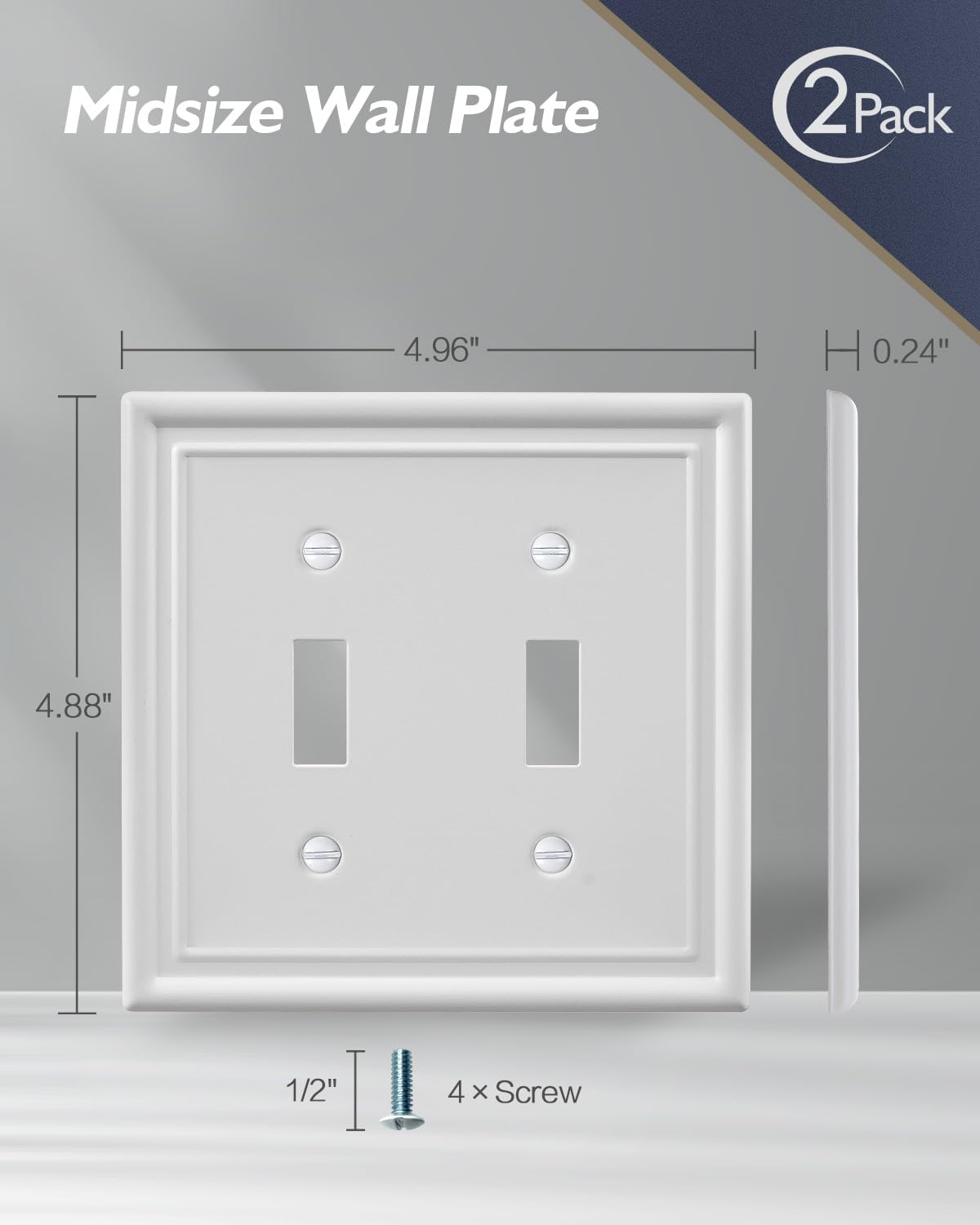 2-Pack Double Toggle Light Switch Cover Plate, Metal Switch Plate Covers, Off White Wall Plate Covers, 4.96''*4.88'', Midsize