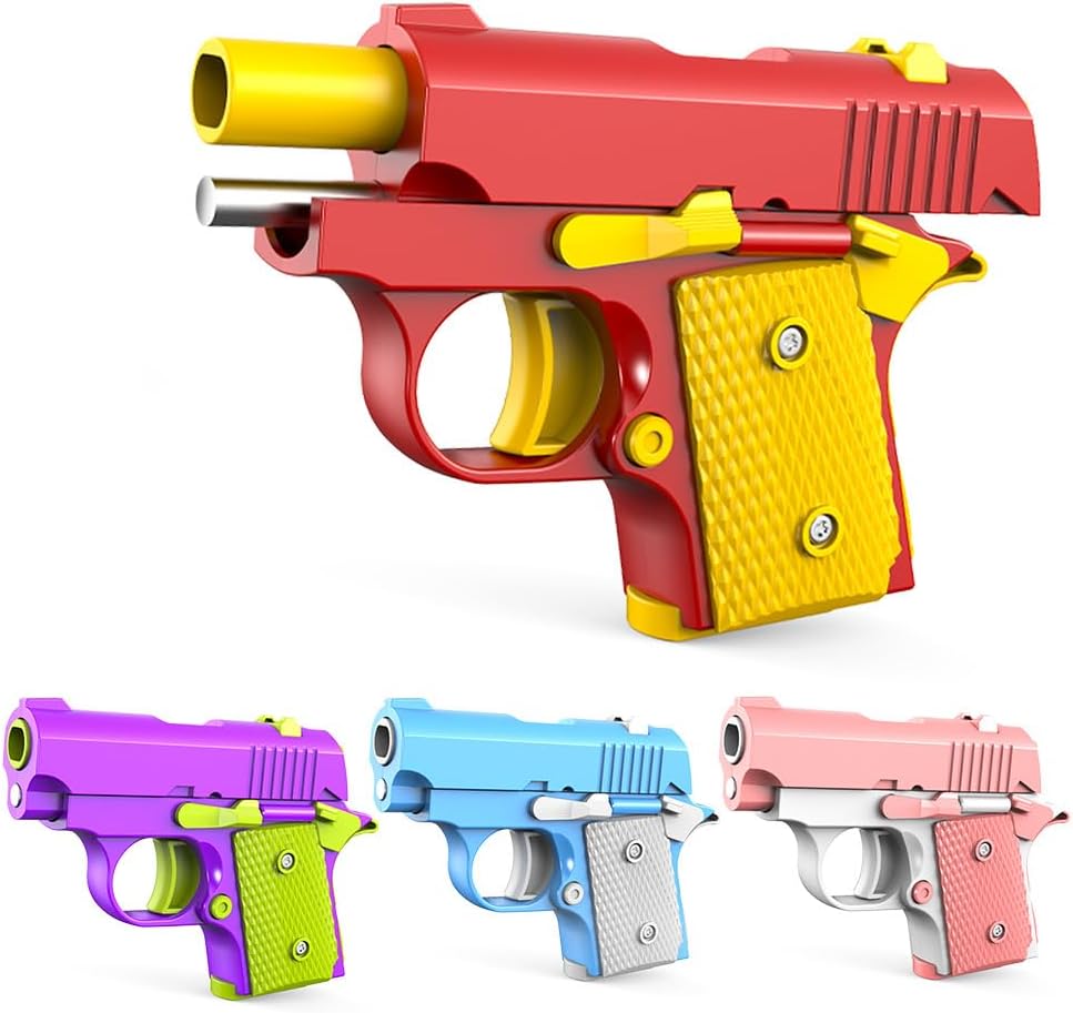 Fidget Toys Pistol, 3D Gravity Mini 1911 Fidget Pistol Toys,Fidget Sensory Toys,Stress Relief for Adults, Suitable for Relieving ADHD, Anxiety, Best Gift for Adults and Kids(Red/Yellow)