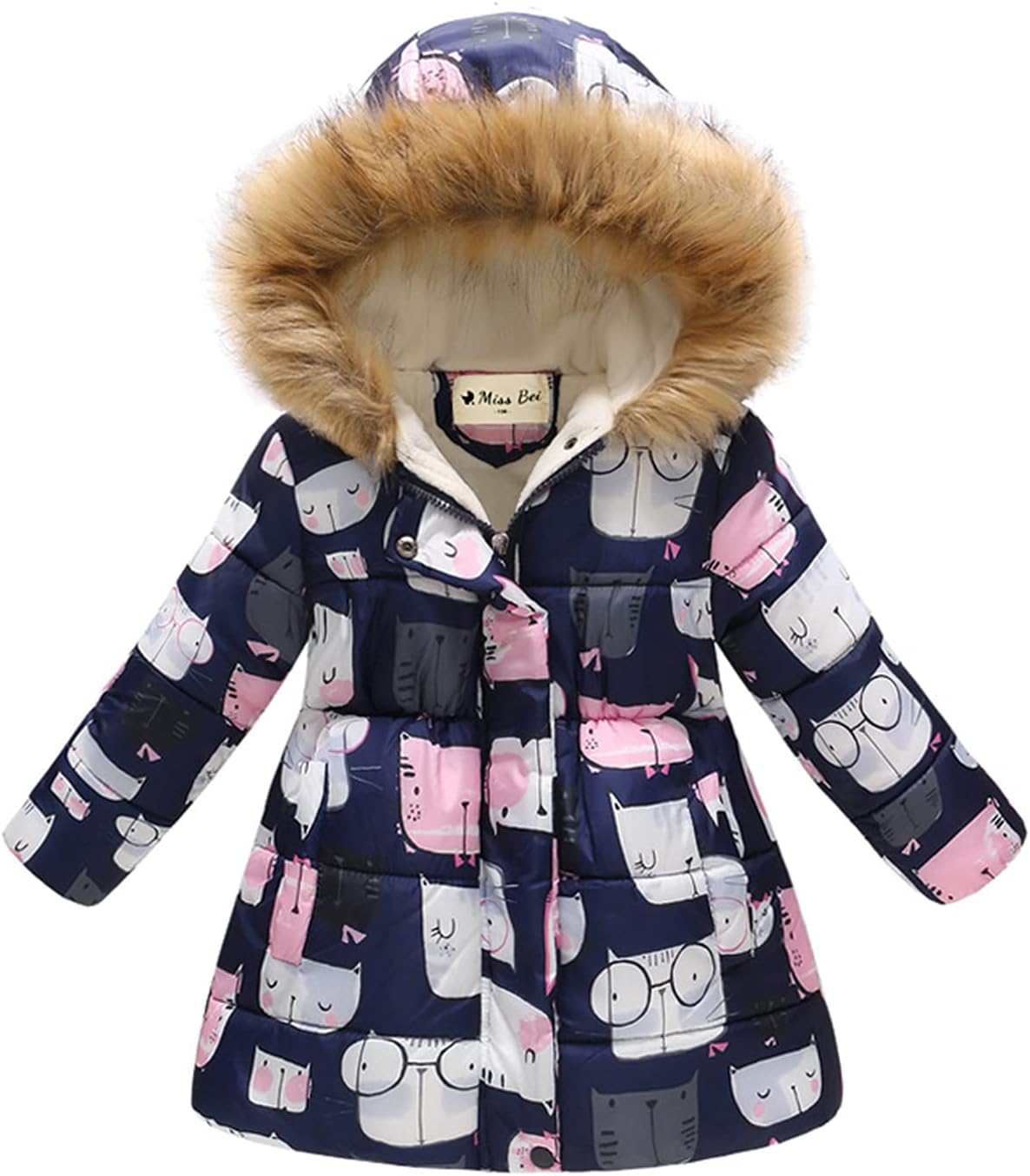 Miss Bei Girl's Winter Coat Jacket Hooded Kids Toddler Flower Print Parka Outwear Warm Cotton Puffer Hooded Jacket