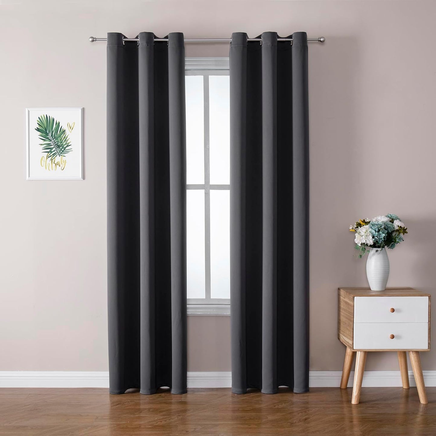 ChrisDowa Blackout Curtains 72 inches Long for Bedroom - 2 Panels Set Grommet Thermal Insulated Room Darkening Curtains for Living Room (Dark Grey, 42 x 72 Inch)