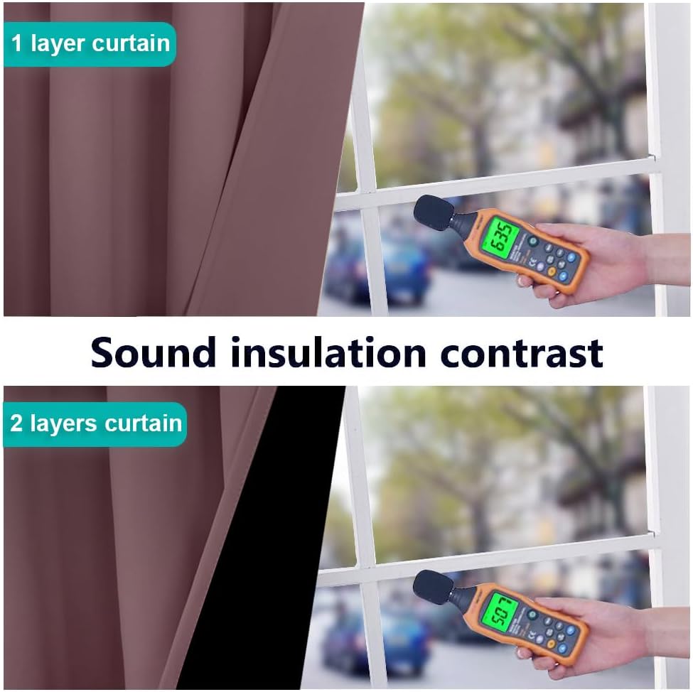 NICETOWN 100% Blackout Short Curtains with Black Liners, 2 Panels, 37" W by 60" L, Dry Rose, Solid Thermal Insulated Full Blackout 2-Layer Lined Drapes, Energy Efficiency Window Drapes for Bedroom