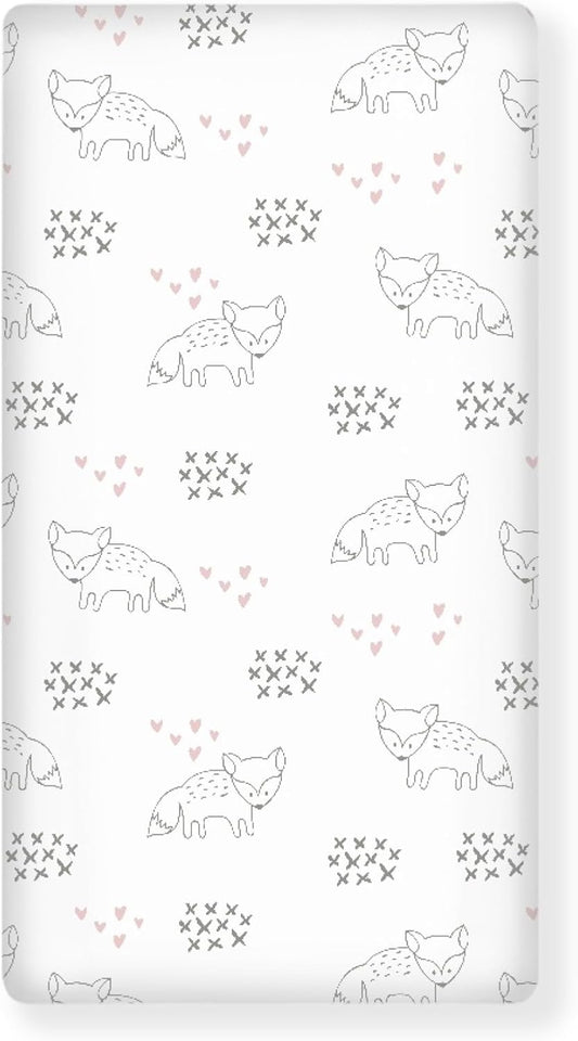 Little Fox and Heart Fitted Crib Sheet Animals Baby Crib Sheet Fit Standard Crib and Toddler Mattress,Crib Mattress Sheets for Boys Girls 28"x52"