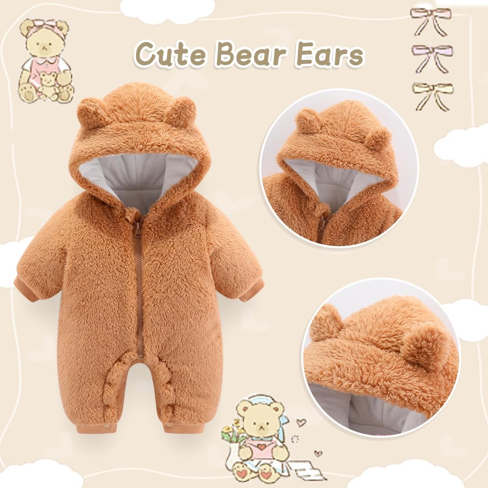 UVIPC Baby Newborn Bear Outfit Fleece Snowsuit Winter Clothes Hooded Jumpsuit Romper for Baby boy girl