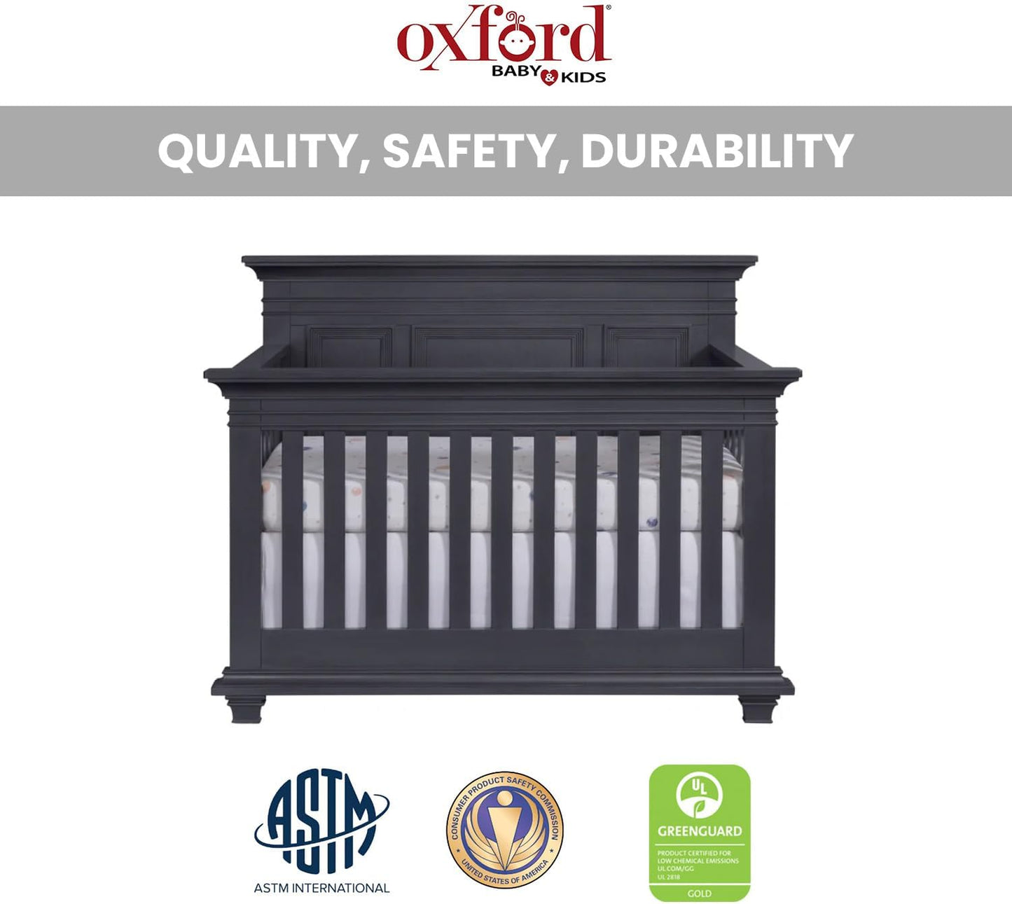 Oxford Baby Weston 4-in-1 Convertible Baby Crib, Midnight Slate, Green Guard Gold Certified