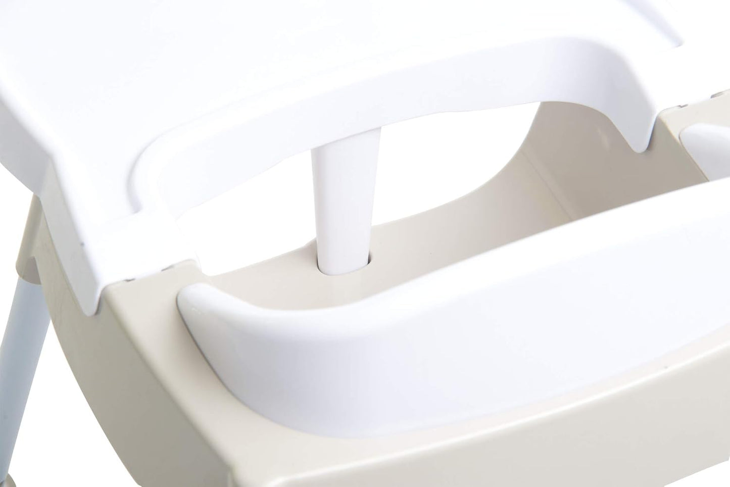 Foundations Secure Sitter 7" Feeding Chair, Stable “No Tip” Feet, 3-Point Adjustable Harness, Removable Tray, Easy to Clean, Smooth Plastic (White/Tan)