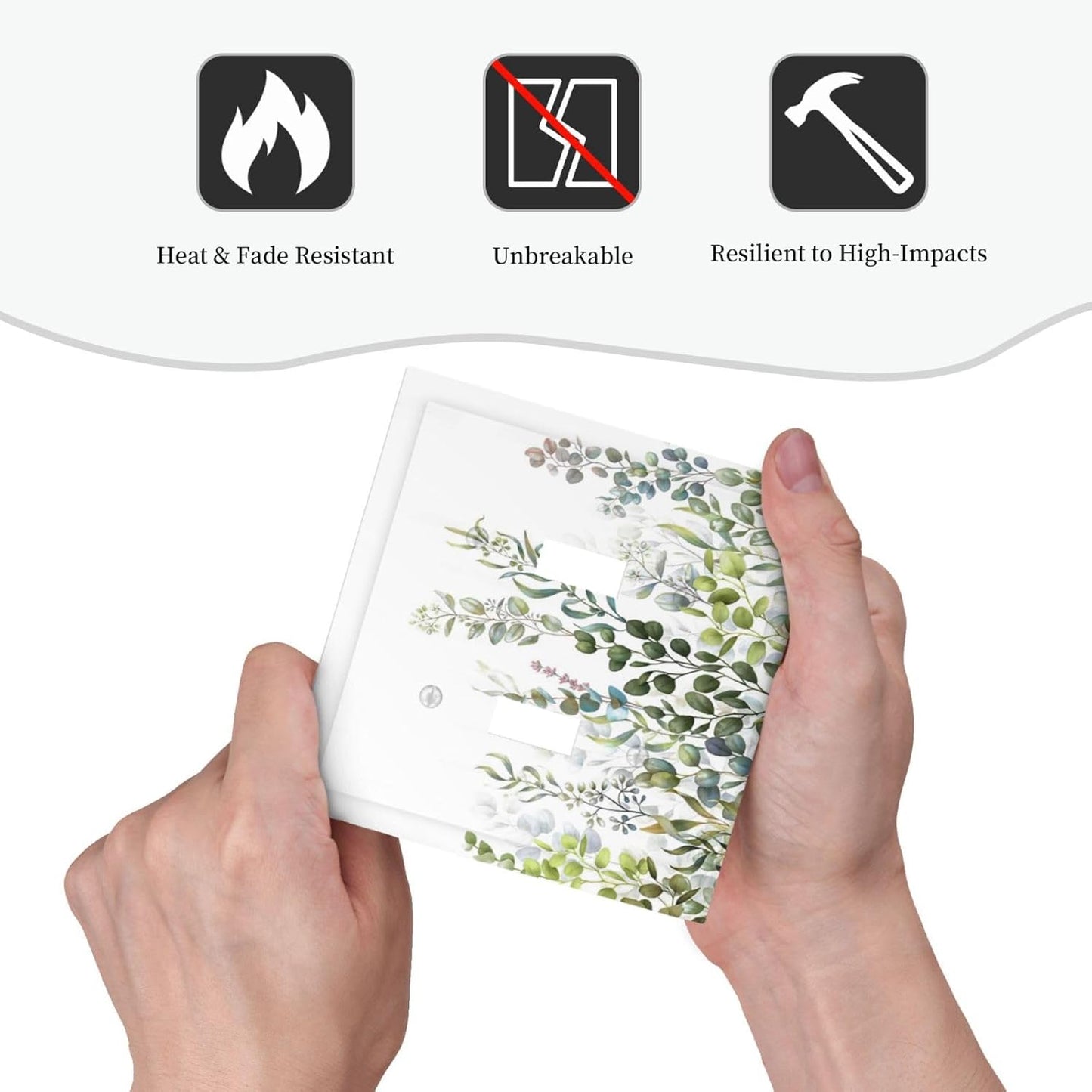 Green Eucalyptus Leaf Plant Herbs Springnature Decorative Switch Plates 2 Gang Double Toggle Outlet Light Switch Cover Wall Plate Electrical Faceplate for Bed Room Living Room Decor