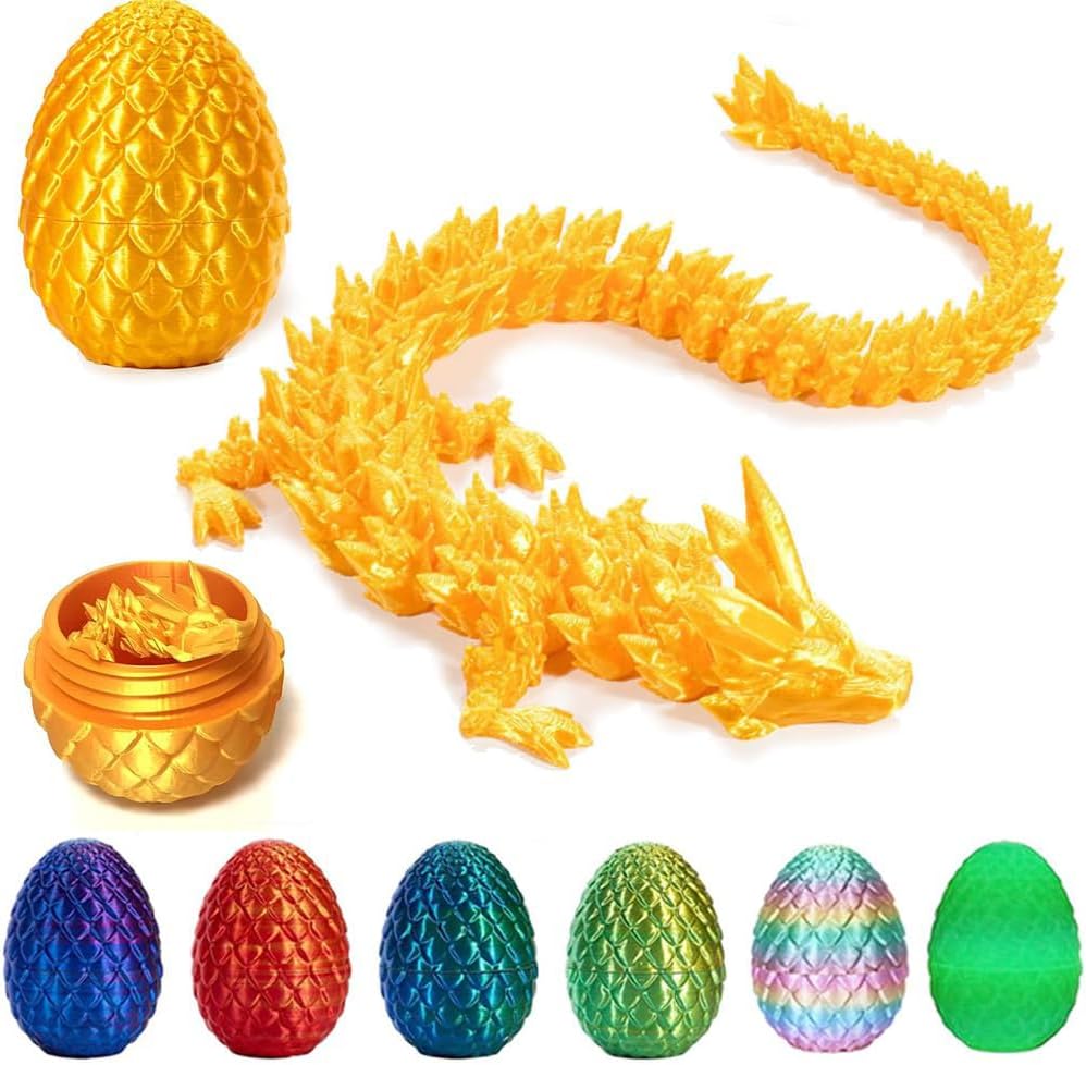 3D Printed Dragon Egg, Mystery Crystal Dragon Egg Fidget Toys Surprise, Easter Eggs Articulated Crystal Dragon Eggs with Dragon Inside (Silk Gold)