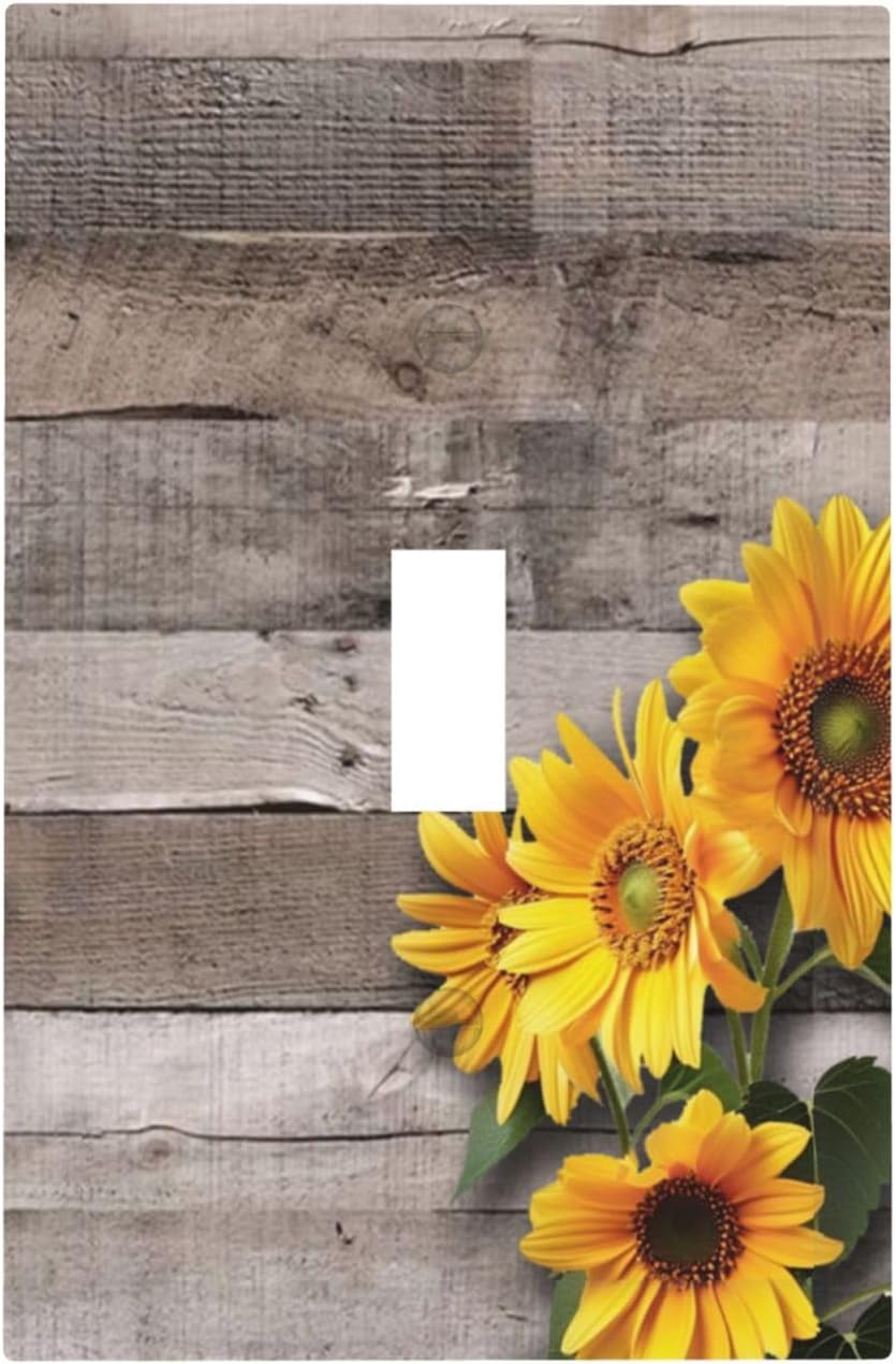 Sunflower Rustic Brown Gray Wood Decorative Light Switch Cover 1 Gang Single Toggle Device Electrical Faceplate Switchplates Decorator Outlet Wall Plate for Farmhouse Home Decor