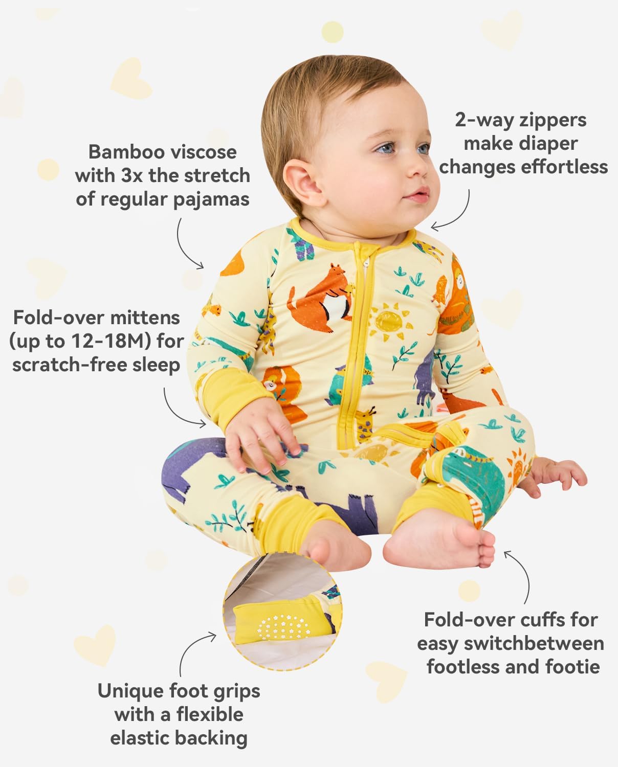 Bamboo Viscose Baby Convertible Footie Pajama, Zipper Pajamas for Baby Boys & Girls, Sleep & Play Footed Pjs