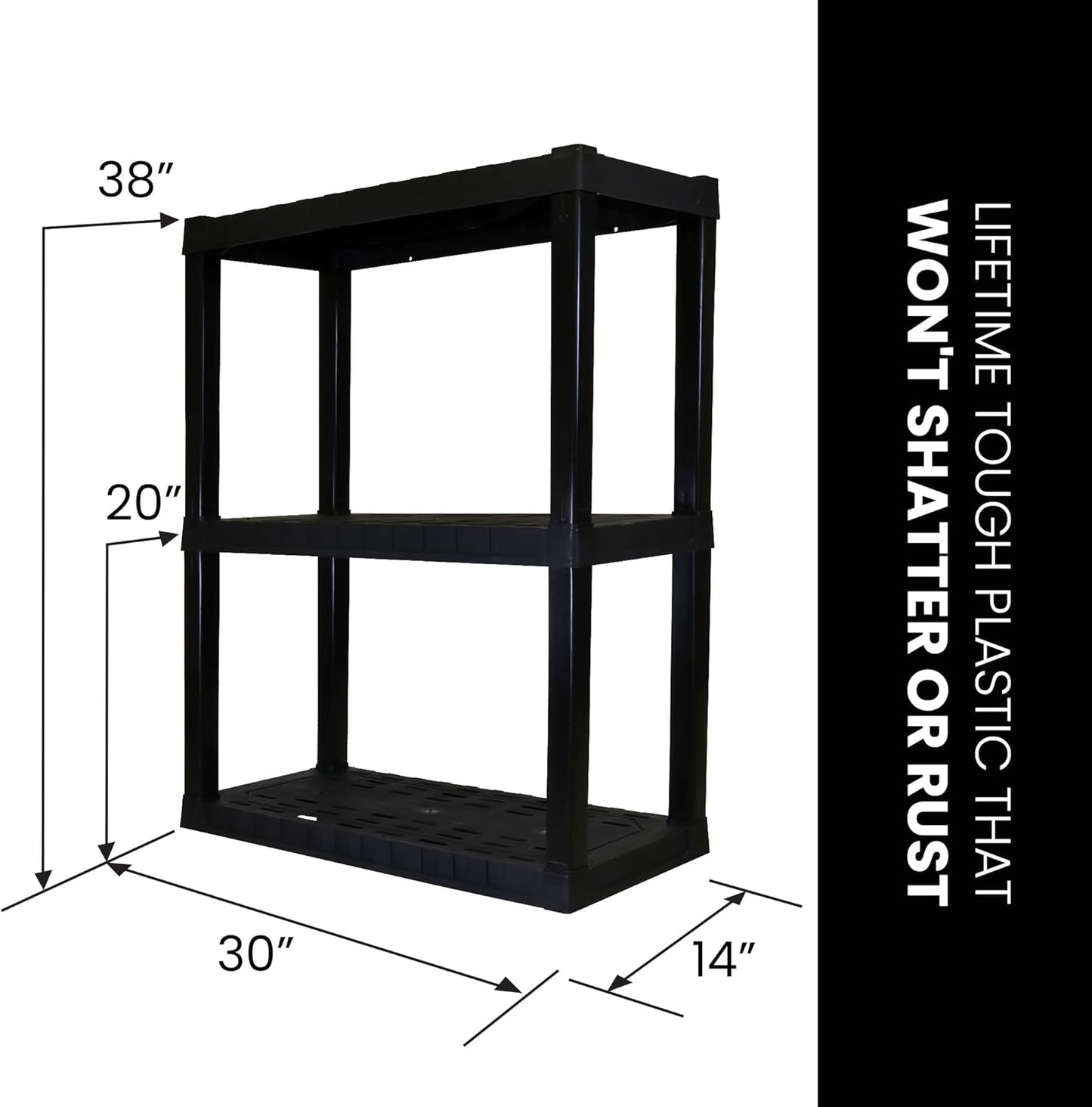 Oskar Storage Shelves - Bathroom Wall Organizer, Kids Room Toys Book Shelf, No Drill Heavy Duty, Kitchen Closet Garage Outdoor 3 Tier Stackable Plastic Shelving Unit