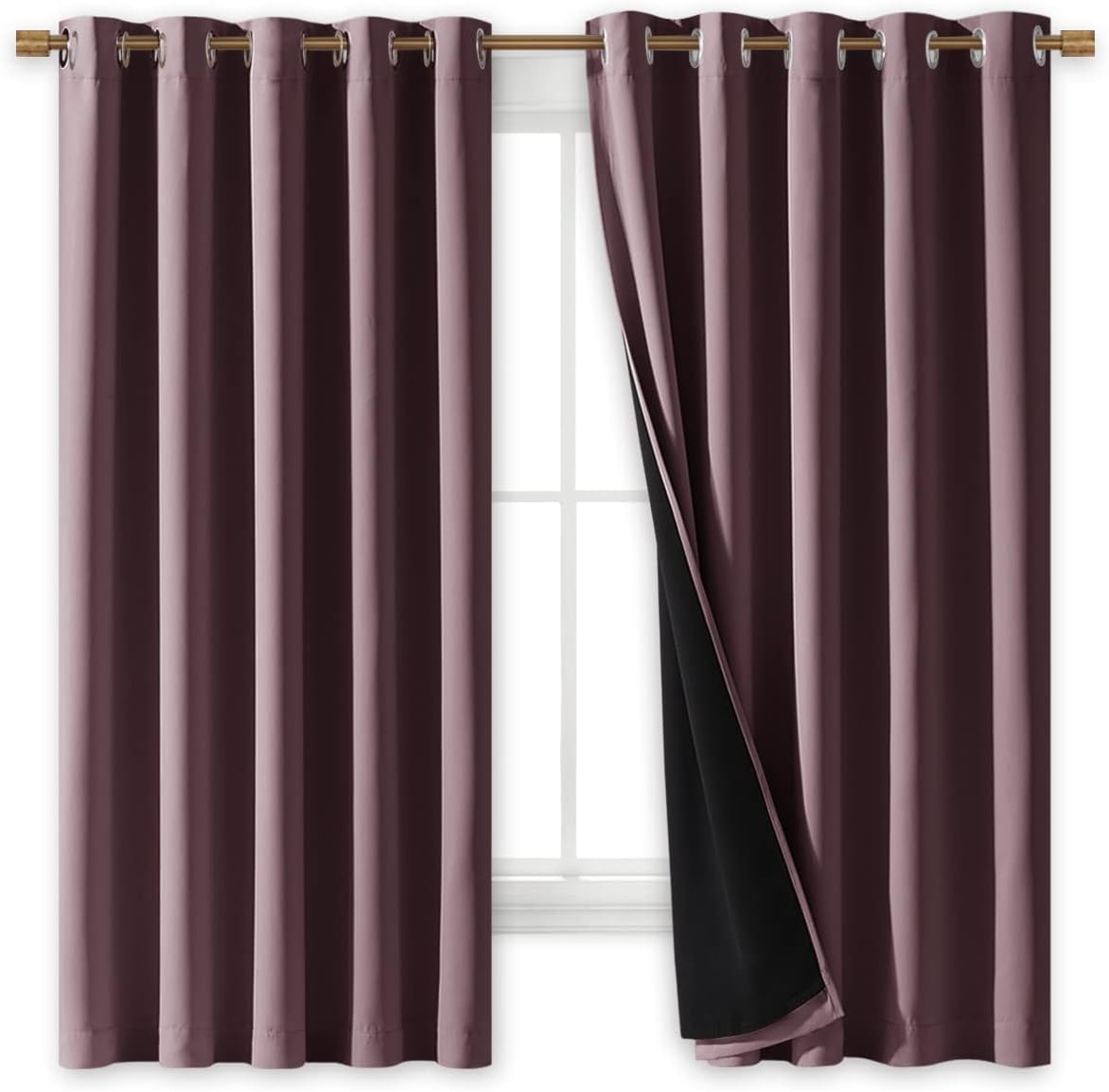 NICETOWN Dry Rose 100% Blackout Lined Curtains, 2 Thick Layers Completely Blackout Window Treatment Thermal Insulated Drapes for Kitchen/Bedroom (1 Pair, 70 inches Width x 63 inches Length Each Panel)