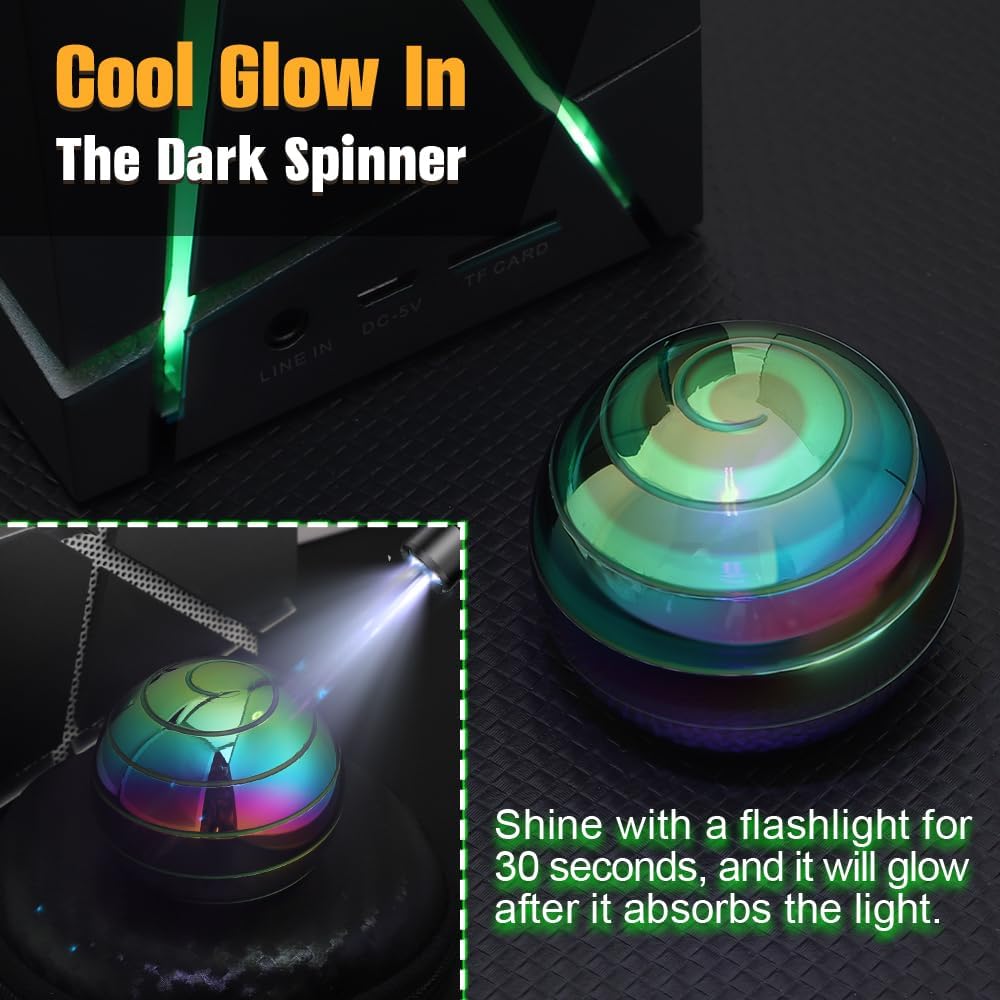 Luminous Kinetic Spinning Desk Toys, Metal Full Body Optical Illusion Fidget Spinner Ball, Glow in The Dark Fingertip for Office Classroom, Stress Relief Birthday Gifts for Kids Adults