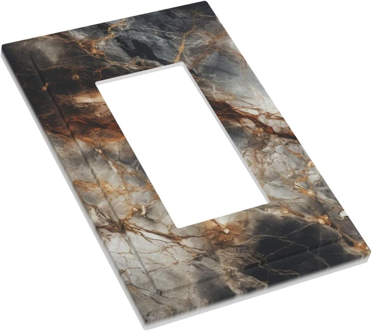 Brown Marble Granite Golden Lines Print Decorative Outlet Covers 1 Gang Single Rocker Light Switch Cover Plate Wall Plates GFCI Faceplate for Bathroom Kitchen Decor