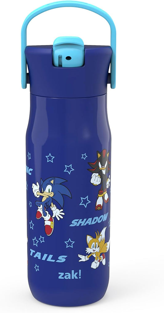 Zak Designs Harmony Sonic the Hedgehog Water Bottle for Travel or Home, 20oz Recycled Stainless Steel is Leak-Proof When Closed and Vacuum Insulated with Straw Lid and Carry Handle (Sonic & Friends)