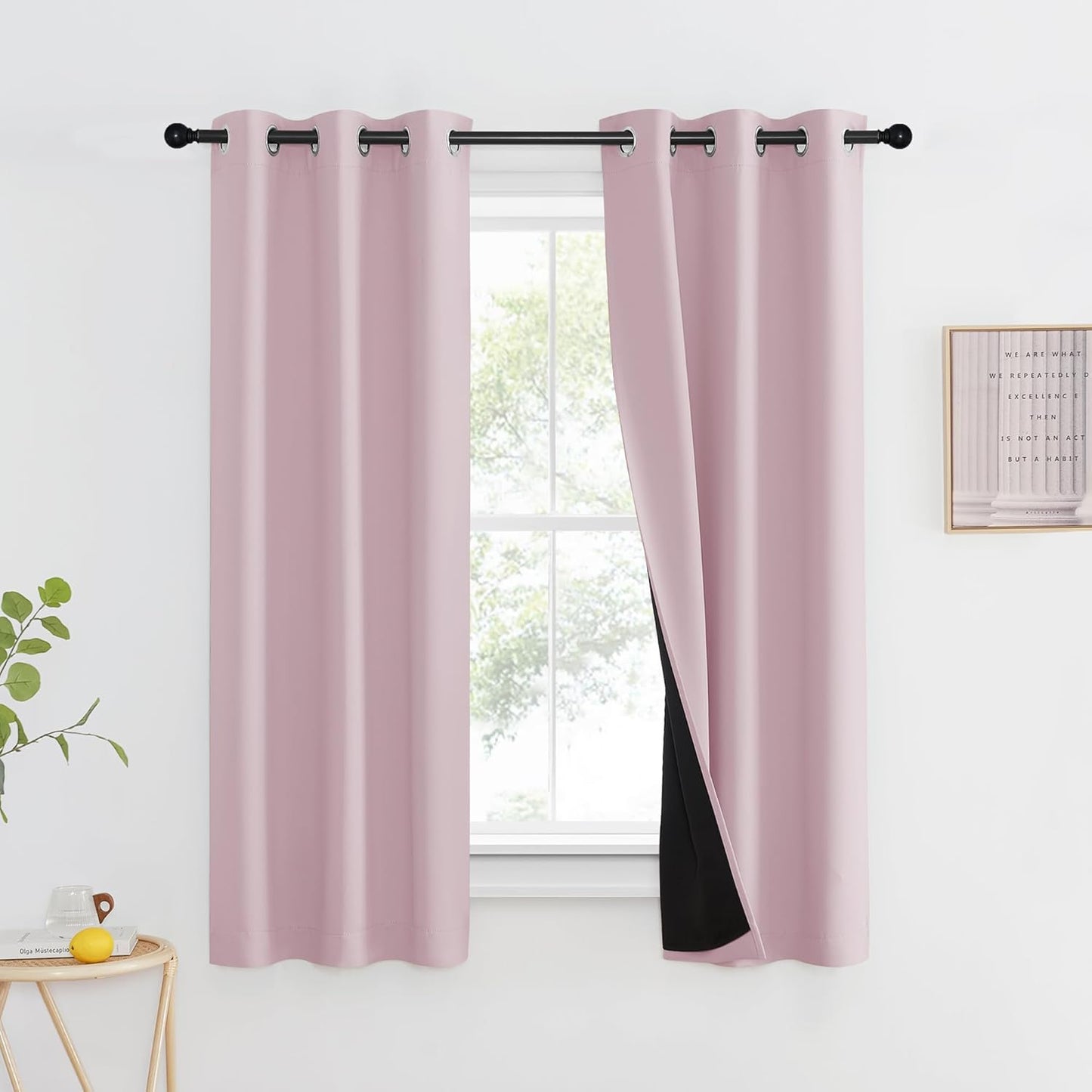 NICETOWN 100% Blackout Window Curtain Panels, Heat and Cold Blocking Drapes with Black Liner for Nursery, 60" Thermal Insulated Draperies (Lavender Pink, 2 Pieces, 37" Wide Each Panel)